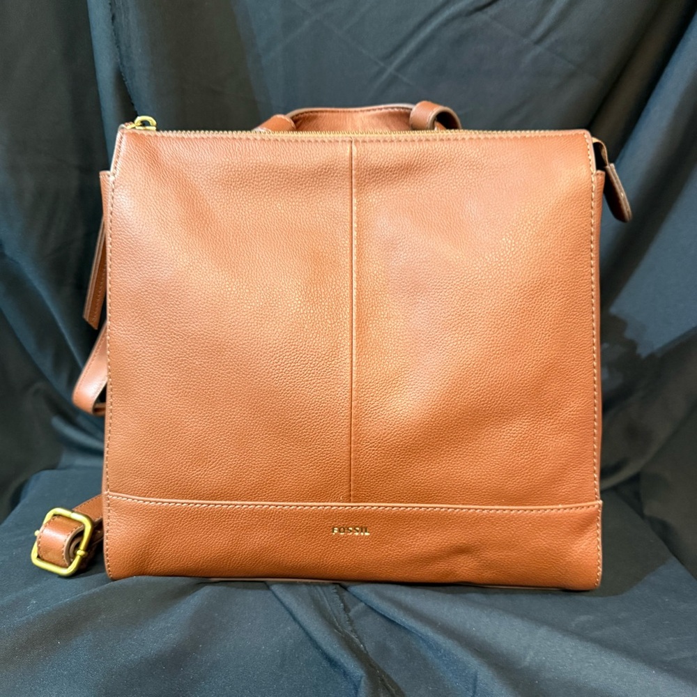 Fossil Leather Convertible Backpack Crossbody - Cognac Brown